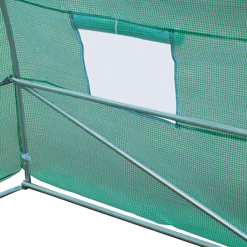 Outsunny Greenhouse 800x300x200cm Foil Greenhouse Tomato House Door with Mosquito Net, Window, Foil Tunnel made of galvanized steel, stable plant tunnel, greenhouse including ground anchors ropes, Green