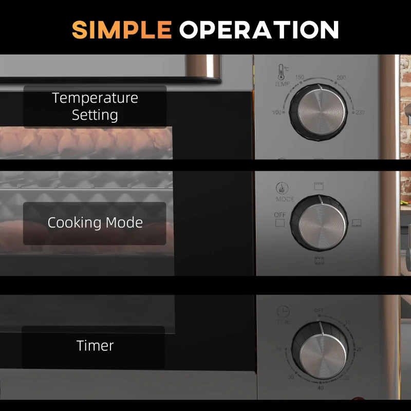 HOMCOM 30L 60-230℃ Mini Electric Oven, with Accessories - Silver Tone