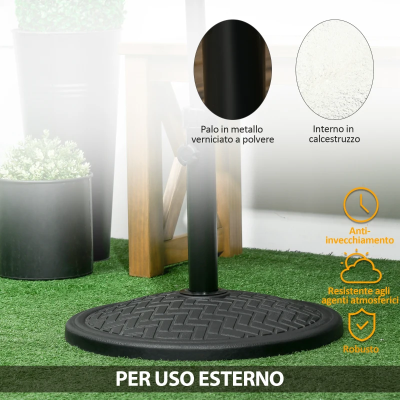 Outsunny Base per Ombrellone di 14kg per Pali da Ø32-38 mm, Metallo e Cemento, Ø46 cm, Nero