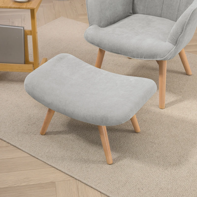 HOMCOM Accent Chair with Ottoman, Recliner in Corduroy Style, Armchair with Wooden Legs, for Living Room, Gray(m-7)