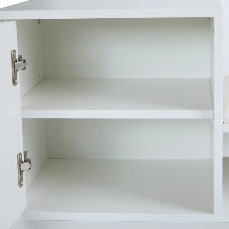 Modern Shoe Storage Bench with Padded Cushion and LED Lights, Entryway Organiser with Adjustable Shelves, 100L x 38W x 60H cm, White