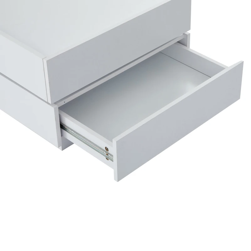 Square Rotating Coffee Table with 2 Drawers, 2-Tier Swivel Tabletop and Storage, 60L x 60W x 38H cm, White