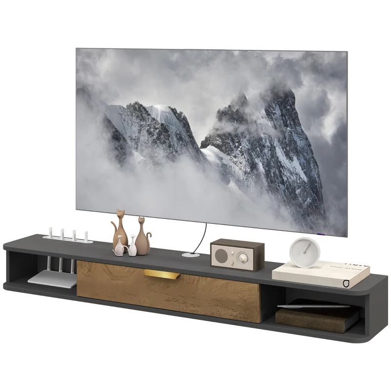 HOMCOM 140 cm Floating TV Stand with Storage - Charcoal Grey