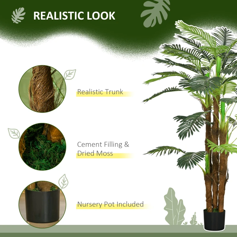 HOMCOM Artificial Palm Tree, 1.6m, Realistic Branches, Decorative Plant, Plastic, with Pot, Brown + Green