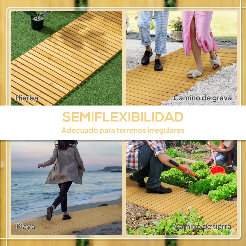 Outsunny Camino de Jardín de Madera 185x60 Pasarela Recta Enrollable para Exteriores Resistente a la Intemperie Natural