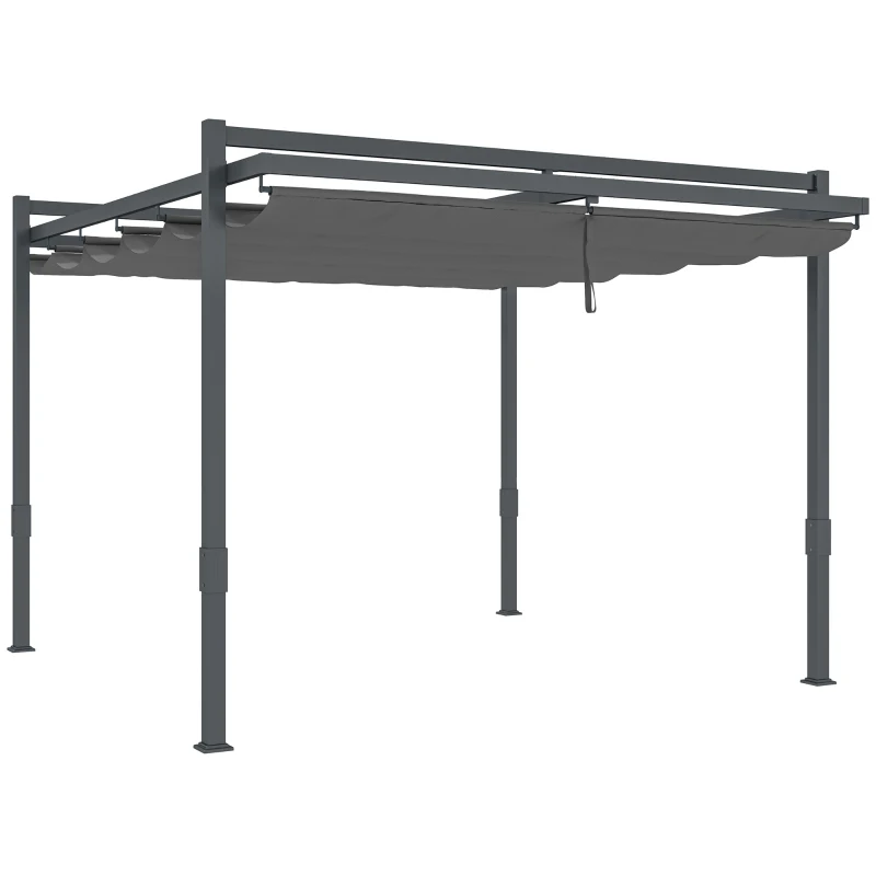 Outsunny Pergola met Schuifdak ca. 3,5x3m Aluminium Duurzaam Winterbestendige Zonwering Grijs