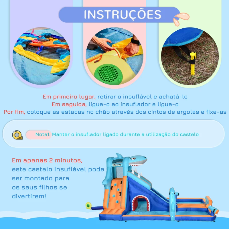 Outsunny Castelo Insuflável Infantil 6 em 1 com Escorrega Piscina Parede de Escalada Canhão de Água 440x350x240 cm Multicolor