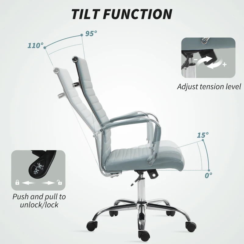 Vinsetto Office Chair, Swivel Chair with Rocking Function, Height Adjustable, Faux Leather, up to 120 kg, Light Gray