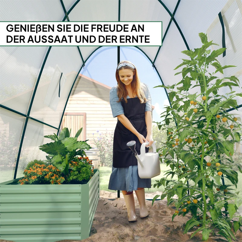 Outsunny Bogen-Gewächshaus mit Sandsäcken und Kunststoff-Abdeckung, 2 Rolltüren, Netzfenster, tragbar, 1,8 x 1,8 x 2 m, Weiß(m-8)