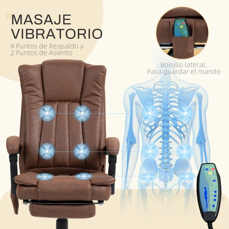 Vinsetto Silla de Masaje con 6 Puntos de Masaje Ajustable con Función de Calefacción Reposapiés Retráctil y Control Remoto Marrón