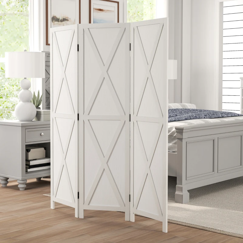 HOMCOM Biombo de 3 Paneles Plegable 136,5x170 cm Divisor de Habitación de Madera para Salón Oficina Dormitorio Blanco
