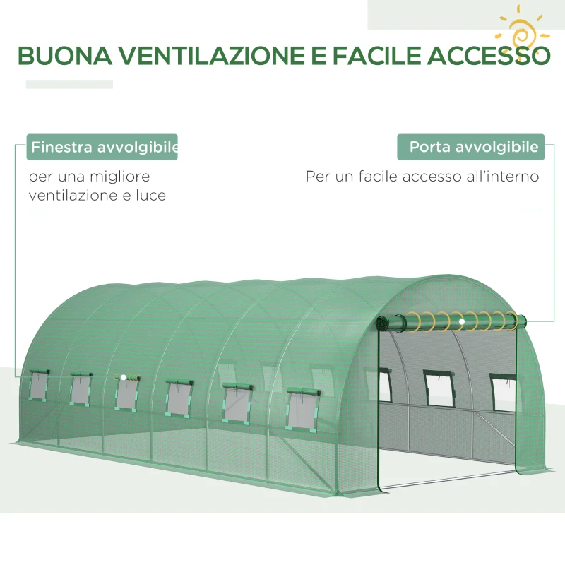 Outsunny Telo per Serra in PE con 12 Finestre, Porta Avvolgibile e Bordi Interrati, 6x3x2 m, Verde