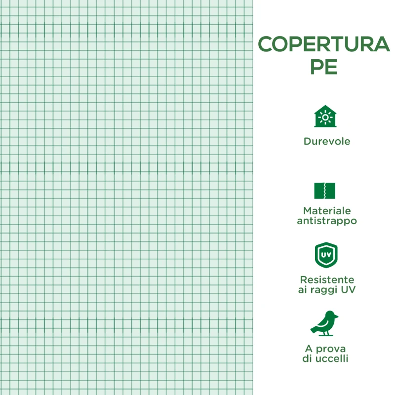 Outsunny Telo per Serra in PE con 12 Finestre, Porta Avvolgibile e Bordi Interrati, 6x3x2 m, Verde