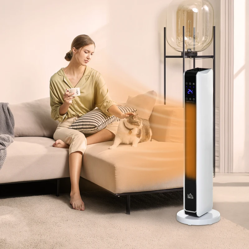 HOMCOM 1100W/2200W Space Heater with 65° Oscillation & 8-Hour Timer and Overheat & Tip Over Protection, Room Heater with 2 Heat and Fan for Bedroom, 29 inch
