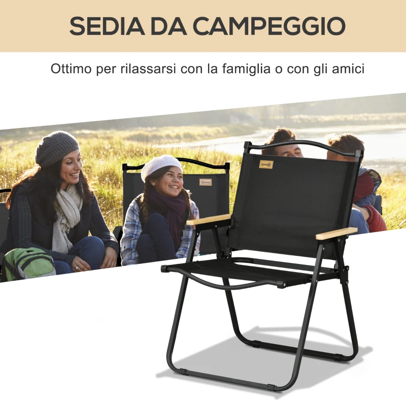 Outsunny Sedia per Esterni Pieghevole con Braccioli, Seduta in Tessuto Oxford e Acciaio, Nero