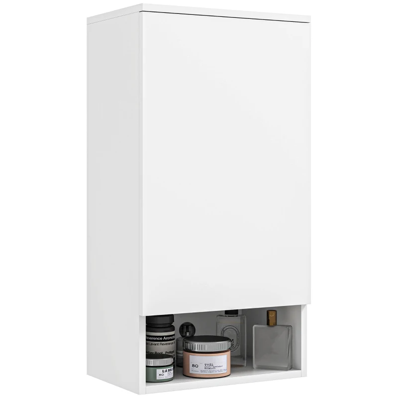 HOMCOM Wandgemonteerde Badkamerkast, Wandkast voor de Badkamer met Verstelbare Planken en Open Vak, Hout, Wit