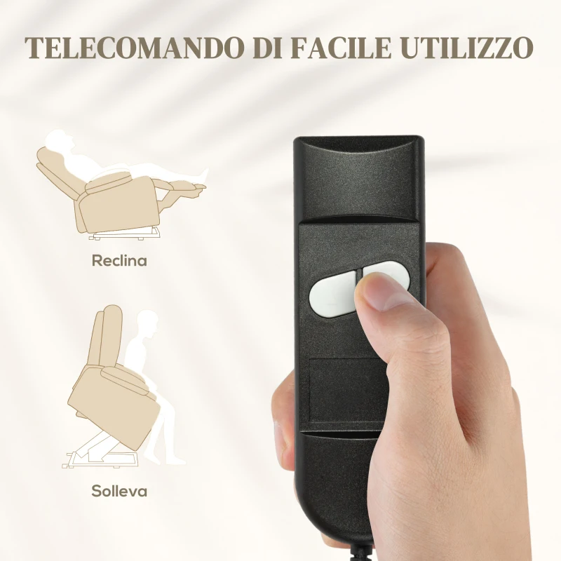 HOMCOM Poltrona Alzapersona Reclinabile a 160° con Poggiapiedi e Telecomando, in Velluto, 85x88x109 cm, Crema