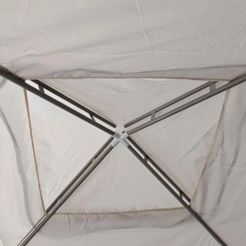 Outsunny Pérgola de Jardim com 4 Mosquiteiras Teto Duplo 8 Orifícios de Drenagem e Estrutura de Metal 297x297x268 cm Creme