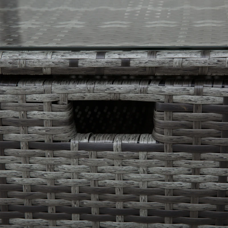 Outsunny 4 Pcs Rattan Wicker Garden Furniture Patio Sofa Storage & Table Set w/ 2 Drawers Coffee Table,Great Cushioned 4 Seats Corner Sofa - Grey