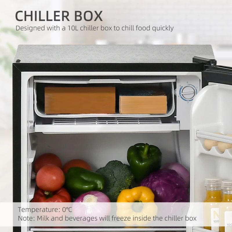 HOMCOM Under Counter Fridge, 91L Small Fridge with Chiller Box, Removable Shelf, Reversible Door, Adjustable Legs, Mini Refrigerator, Black