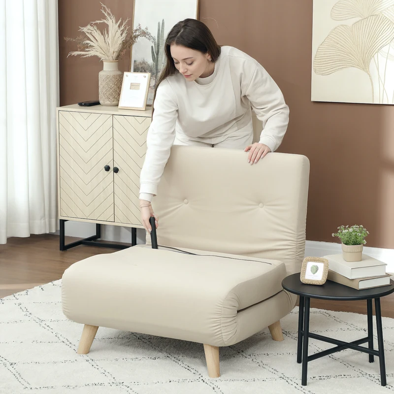 HOMCOM Klappsessel mit Bettfunktion, Klappbarer Relaxsessel in Samtoptik, Verstellbare Lehne, bis 120 kg belastbar, Beige(m-8)