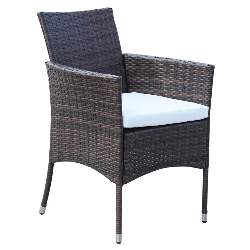 Outsunny 6 Seater Rattan Dining Set with Cushions, Rattan Garden Furniture Set with 6 Armchairs, Rectangular Glass Top Table, Outdoor Dining Table and Chairs, Brown