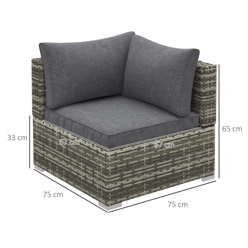 Outsunny Outdoor PE Rattan Corner Sofa, Garden Wicker Furniture Single Sofa Chair w/ Cushions, Deep Grey