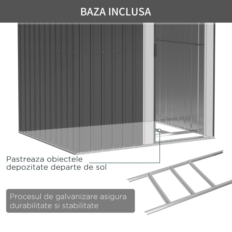 Outsunny Magazie de Gradina Cutie Scule din Otel, Acoperis Inclinat si 4 Prize de Aer, 152x132x188cm(m-7)