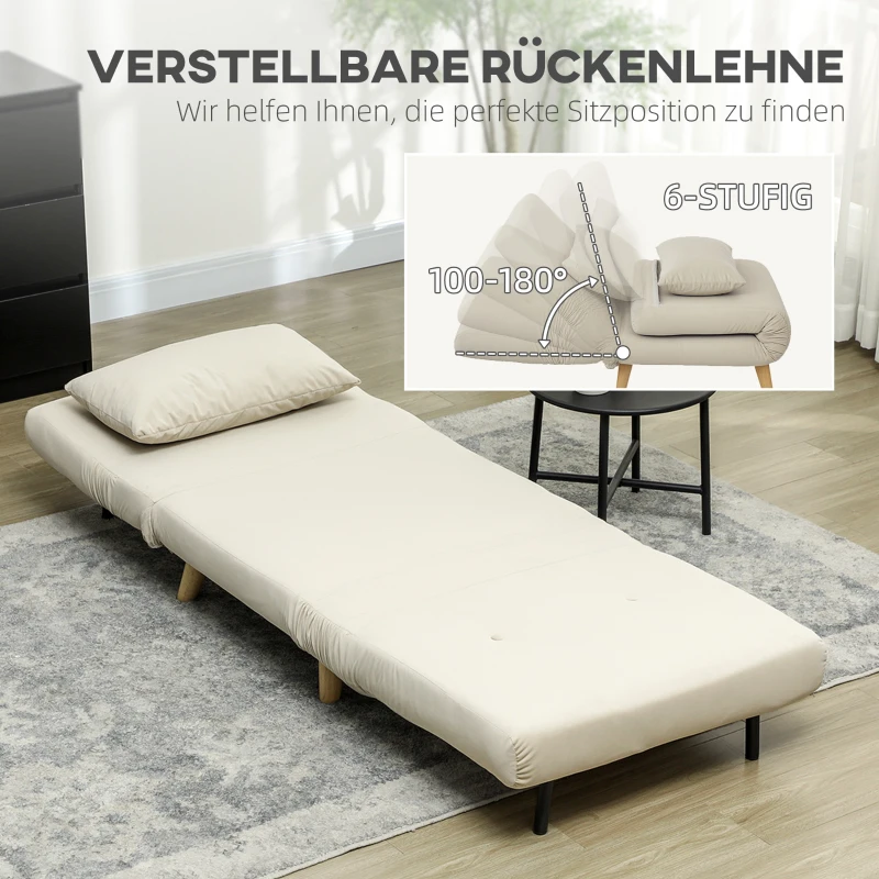 HOMCOM Klappsessel mit Bettfunktion, Klappbarer Relaxsessel in Samtoptik, Verstellbare Lehne, bis 120 kg belastbar, Beige(m-5)