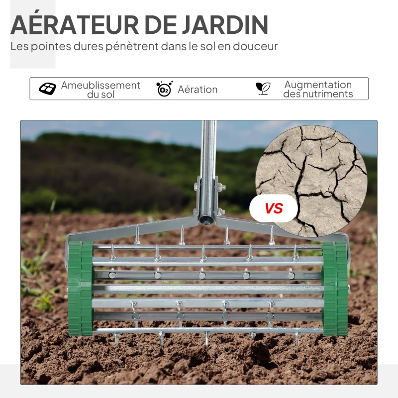 Outsunny Rouleau aérateur pour pelouse avec Manche télescopique 98L x 45l x 87H cm Vert