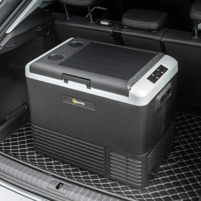 Outsunny 50L Car Refrigerator, Portable Compressor Car Fridge Freezer, Electric Cooler Box with 12/24V DC and 110-240V AC for Camping, Driving, Picnic, Down to -20℃