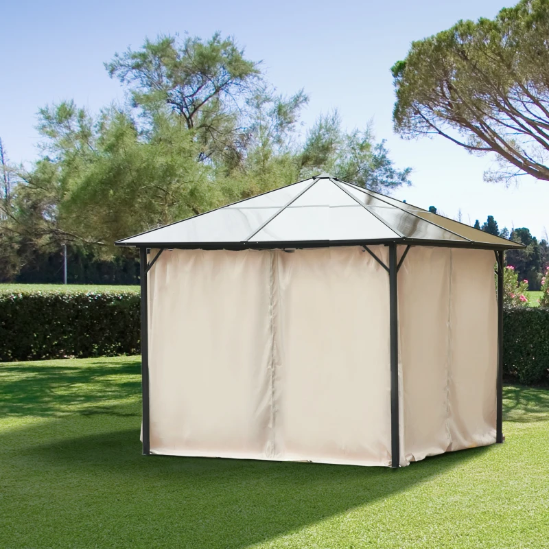 Outsunny Replacement Gazebo Curtains, 4-Panel Gazebo Side Panels Only, for 3 x 3 (M) Gazebos or Pergolas, Hooks/C-Rings Included, Beige