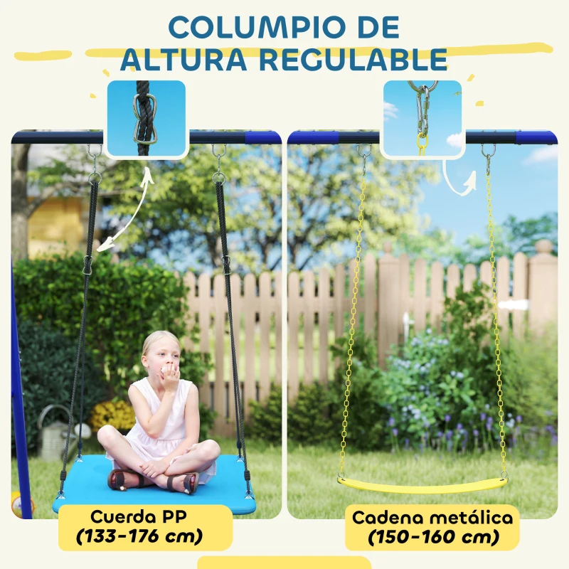 AIYAPLAY Columpios para Niños de +3 Años con 2 Columpios Simples y 1 Columpio Plataforma Carga 120 kg 365x180x184 cm Multicolor