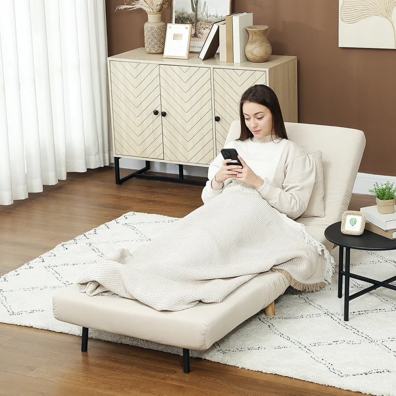 HOMCOM Klappsessel mit Bettfunktion, Klappbarer Relaxsessel in Samtoptik, Verstellbare Lehne, bis 120 kg belastbar, Beige(m-7)