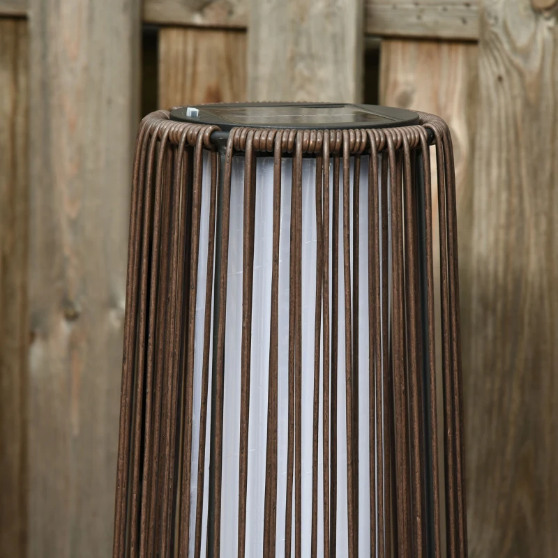 Outsunny Patio Garden PE Rattan Solar Lights Woven Resin Wicker Lantern Auto On/Off Solar Powered Lights for Porch, Yard, Lawn, Courtyard, Indoor & Outdoor  Brown