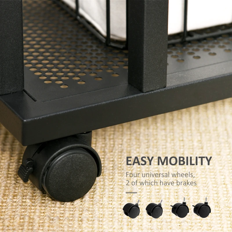 HOMCOM C Shaped Side Table Set of 2 with Wheels, Mobile End Table, Laptop Stand with Metal Frame and Storage Shelf, Rustic Brown