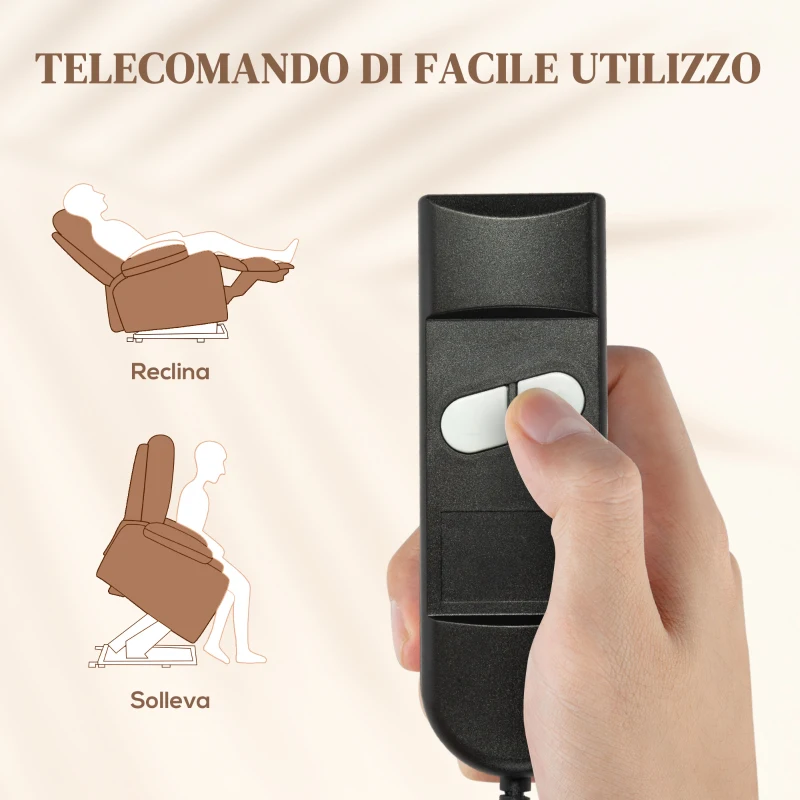 HOMCOM Poltrona Alzapersona Reclinabile a 160° con Poggiapiedi e Telecomando, in Velluto, 85x88x109 cm, Marrone