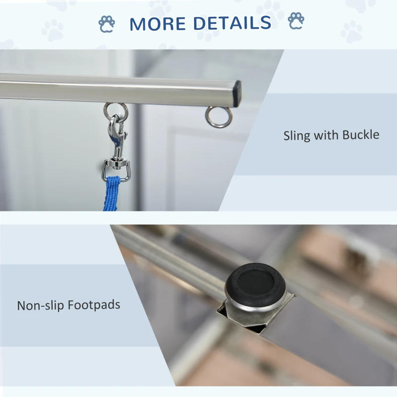 PawHut Masa Toaleta pentru Animale Pliabila cu Maner Brat Reglabil Lesa, 70x45x74-81cm Albastru