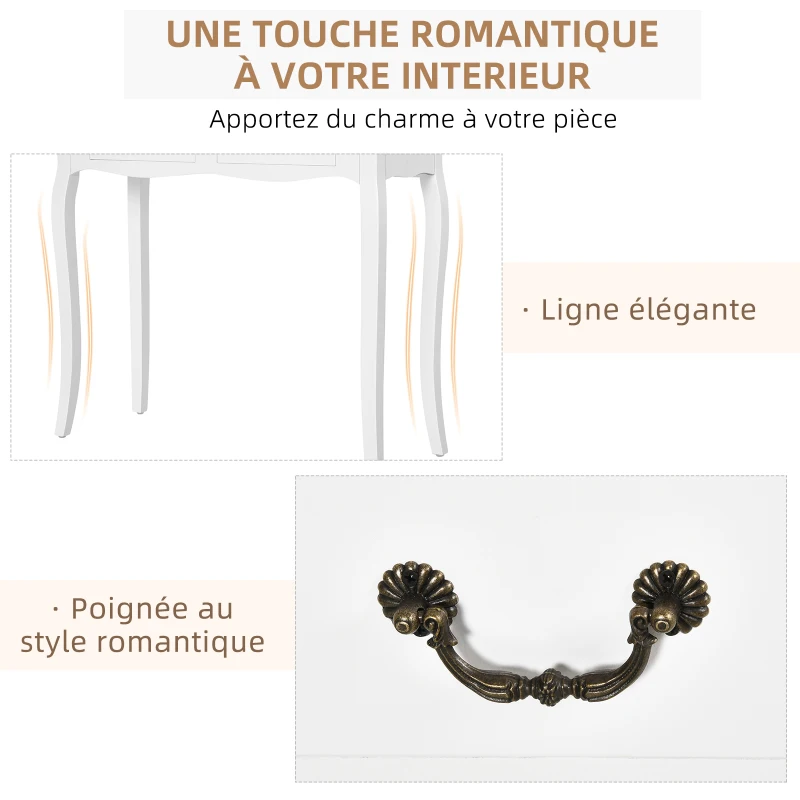 HOMCOM Table Console Table d'entrée Bout de Canapé Style Mexicain 2 tiroirs dim. 87L x 34l x 78H cm MDF Bois Massif pin Clair Blanc