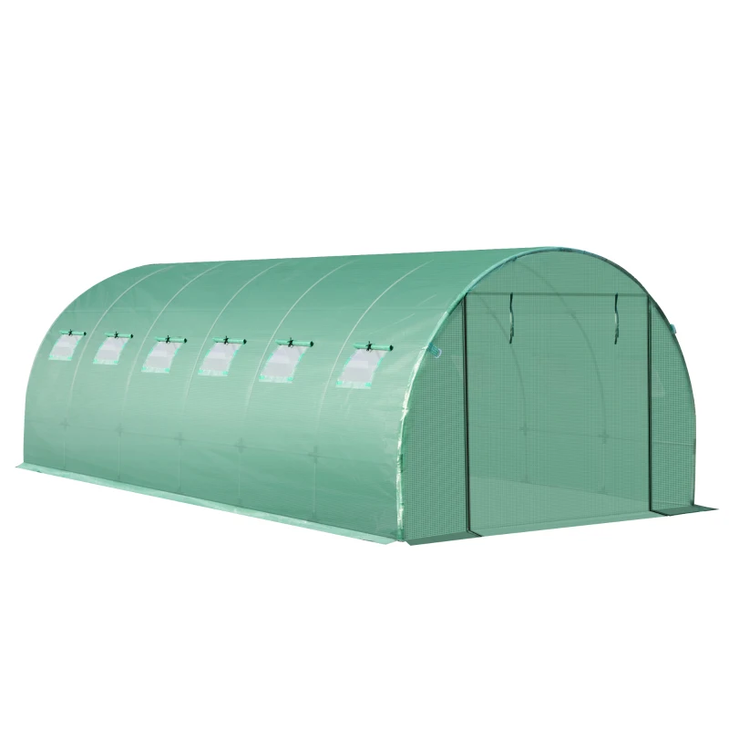 Outsunny Telo per Serra in PE con 12 Finestre, Porta Avvolgibile e Bordi Interrati, 6x3x2 m, Verde