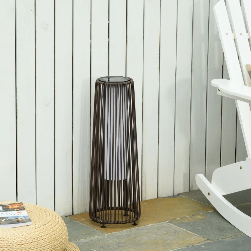 Outsunny Patio Garden PE Rattan Solar Lights Woven Resin Wicker Lantern Auto On/Off Solar Powered Lights for Porch, Yard, Lawn, Courtyard, Indoor & Outdoor  Brown