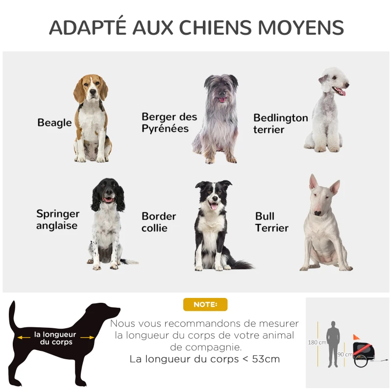 PawHut Remorque vélo pour Chien Animaux 8 réflecteurs Drapeau Barre attelage Inclus Acier Polyester imperméable Max. 30 Kg 130L x 73l x 90H cm Rouge