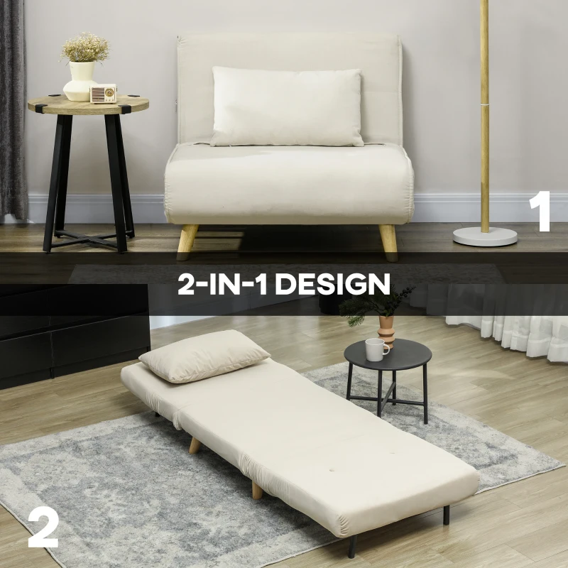 HOMCOM Rozkładany Fotel z Funkcją Spania, Fotel Relaksacyjny w Wyglądzie Aksamitu, Regulowane Oparcie, do 120 kg, Beżowy