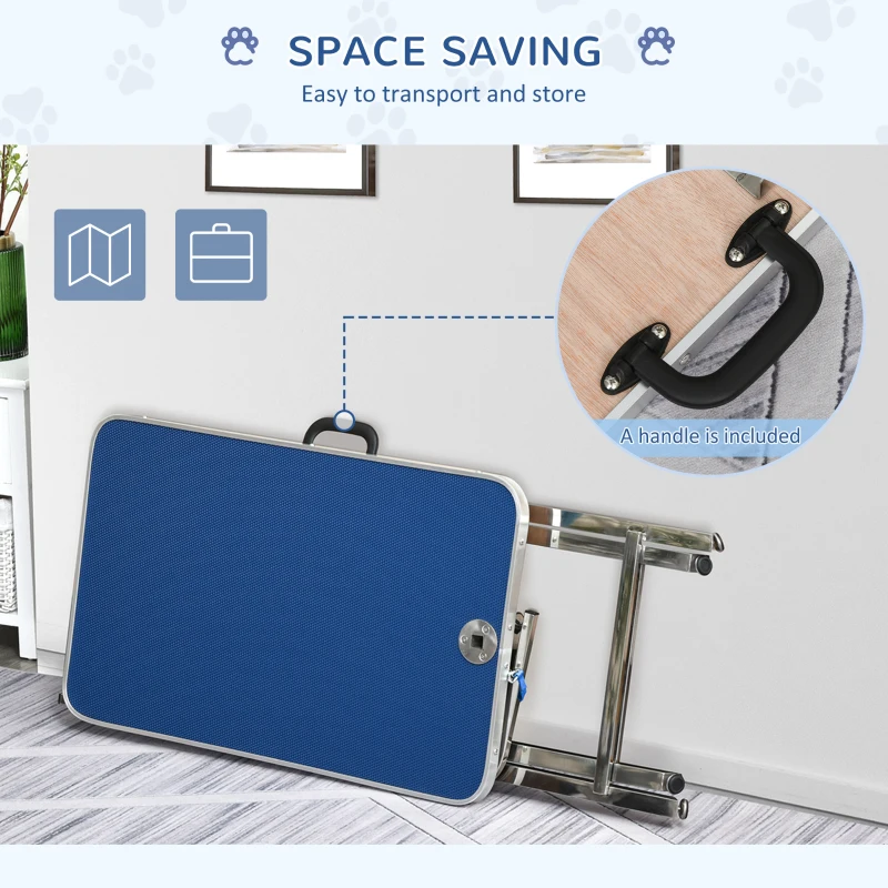 PawHut Masa Toaleta pentru Animale Pliabila cu Maner Brat Reglabil Lesa, 70x45x74-81cm Albastru