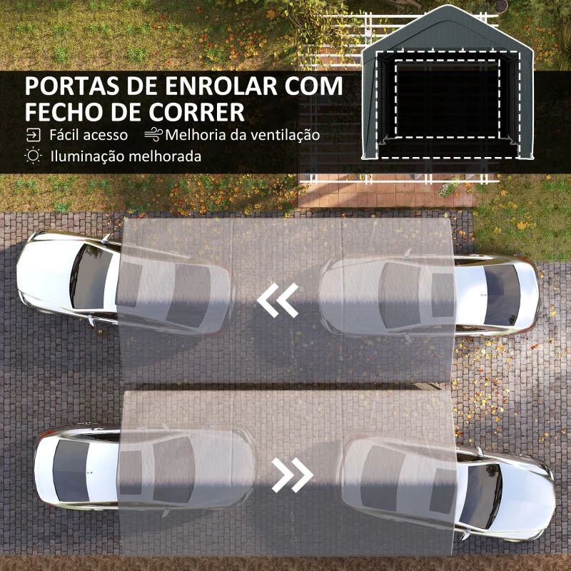 Outsunny Abrigo de Exterior 6x3 m Garagem de Exterior para Carros Anti UV com Paredes Laterais Desmontáveis e 2 Portas Cinza Escuro