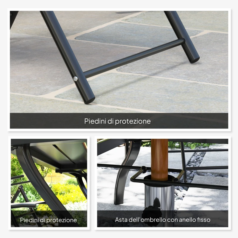 Outsunny Set da Giardino 7 Pezzi con Tavolo da Pranzo con Foro per Ombrellone e 6 Sedie Pieghevoli, Grigio