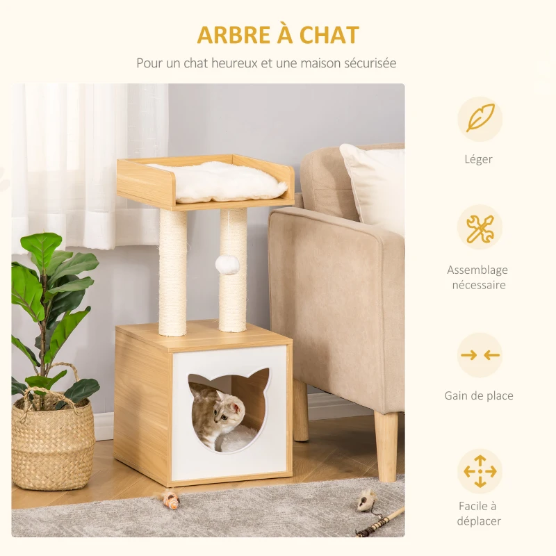 PawHut Arbre à chat griffoir pour chat arbre à grimper niche maison pour chat plate-forme supérieure balle suspendue hauteur 81 cm