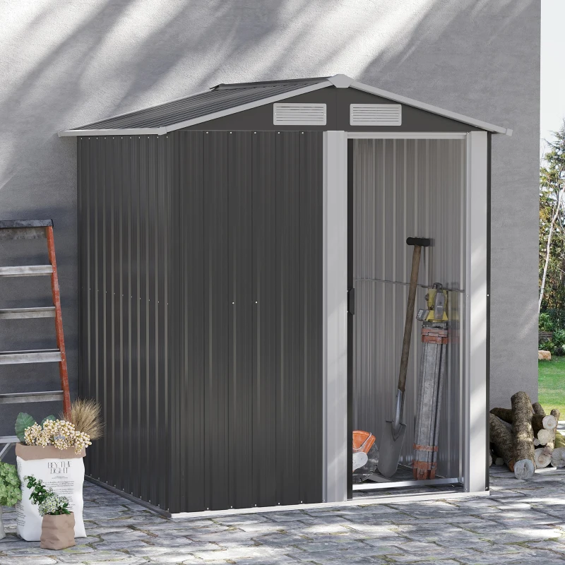 Outsunny Magazie de Gradina Cutie Scule din Otel, Acoperis Inclinat si 4 Prize de Aer, 152x132x188cm(m-2)