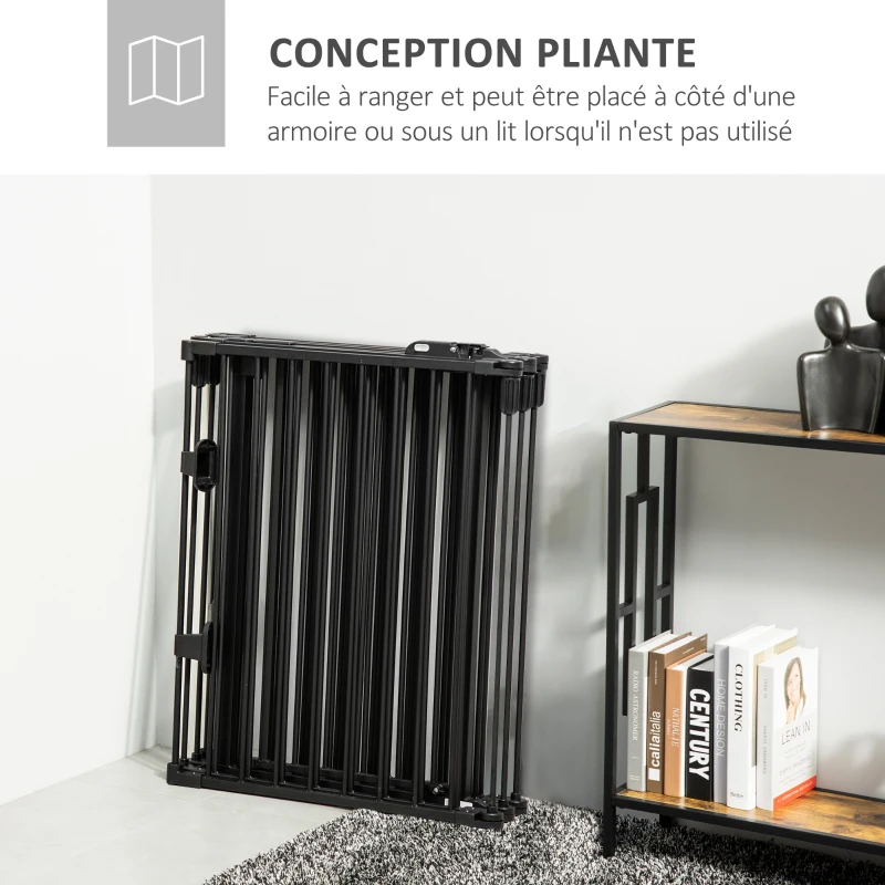 PawHut Barrière de sécurité barrière de protection cheminée parc enclos chien pliable modulable 6 panneaux avec porte sans perçage 362,5 x 76 cm noir