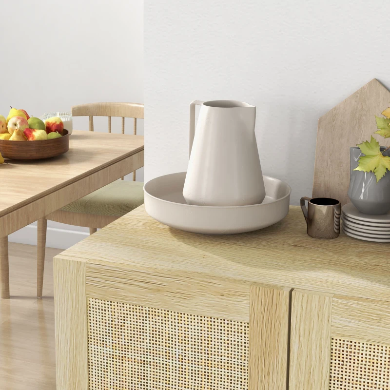 HOMCOM Buffet haut meuble de rangement design bohème double portes avec 3 étagères en cannage - 73 x 41 x 102 cm